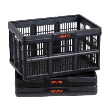 Foldable plastic storage boxes VEVOR, 3 pcs., 45 l, Black, 52.5 × 35.5 × 29.5 cm