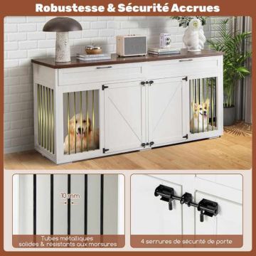 Dog Cage, With Removable Partition and 2 Drawers, 182.88 × 58.42 × 86.36 cm