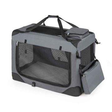 Dog Cage, Size L, 3 Doors, Gray, 84 × 58 × 58 cm