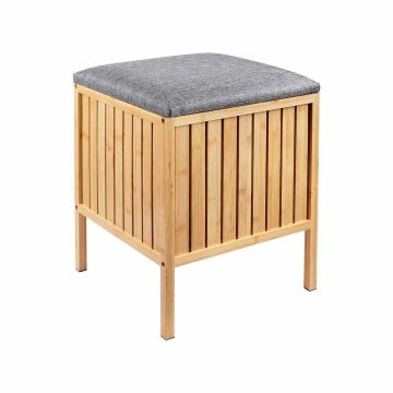 Taburetė su skalbinių krepšiu Relaxdays 10052434_111, 52 l, pilka/ruda, 39 × 52 × 39 cm