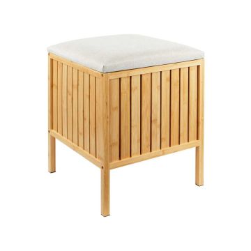 Taburetė su skalbinių krepšiu Relaxdays 10052434_550, 52 l, smėlio/ruda, 39 × 52 × 39 cm