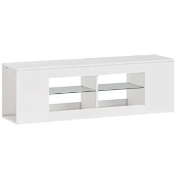 Тумба под телевизор, 6 отделений, 2 стеклянные полки, Белая, 140 × 42,5 × 35 см