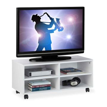 Televizoriaus staliukas Relaxdays 10025957.0, 4 skyriai, Balta, 80 × 35 × 35 cm