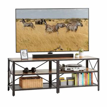 Televizoriaus staliukas Relaxdays 10052349_8250, 4 atviri skyriai, rudos/juodos spalvos, 140 × 52 × 39 cm