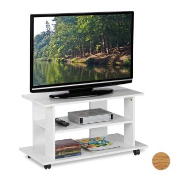 Televizoriaus staliukas Relaxdays, su ratukais ir lentynomis, Balta, 80 × 45 × 40 cm