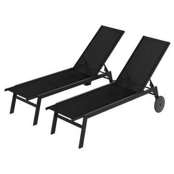 Terrace sun loungers, 2 pcs, Black, 190–150.5 × 59 × 33.5–99 cm