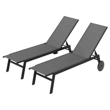 Patio lounger, 2 pcs, Grey, 190–150.5 × 59 × 33.5–99 cm