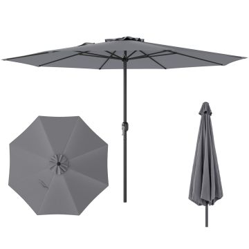 Patio umbrella, 8 ribs, Grey, Ø 360 × 250 cm