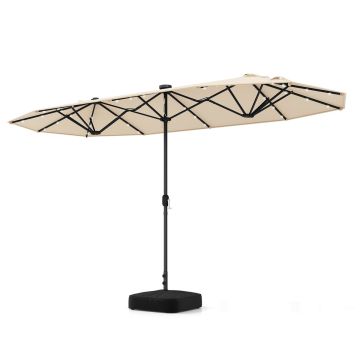 Patio Umbrella, Double-Sided, 36 Light Beads, Sand, 13 × 6.6 × 8 ft