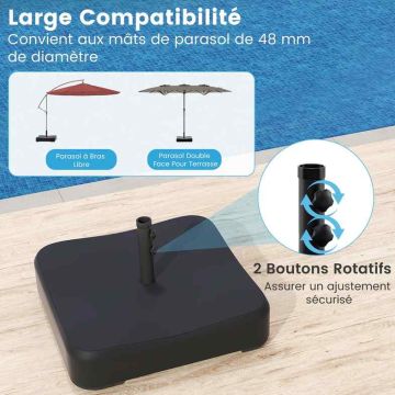 Terrace umbrella, double-sided, 48 LED lights, base with 2 sandbags, sand, 470 × 280 × 251 cm