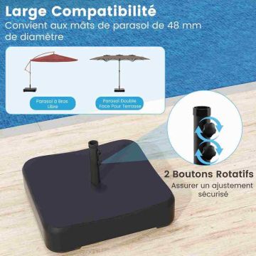 Terrace umbrella, double-sided, 48 LED lights with base, 470 × 280 × 251 cm
