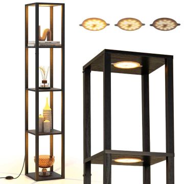 Напольный светильник с полками, 4 яруса, 4 LED-светильника, Чёрный, 29 × 165 × 29 см
