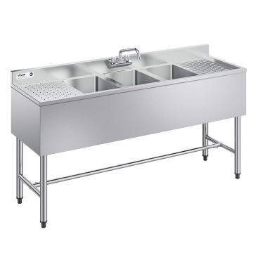 Three-compartment sink VEVOR JC-BAR-3B60-LR-320, 2 drainers, 1524 × 470 × 838 mm