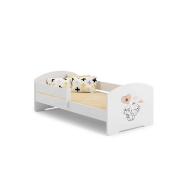 Детская кроватка Luk с матрасом и защитным бортиком, 164 см x 85 см x 63 см, с изображением слона.