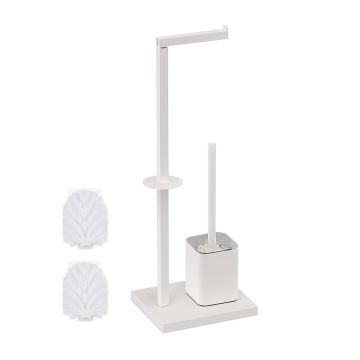 Tualetinio popieriaus laikiklis su šepečiu Relaxdays 10051340_49, pagrindiniam ir atsarginiam ritiniui, Balta/juoda, 20 × 67,5 × 15,5 cm