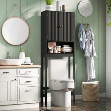 Toilet cabinet, 2 doors, Black, 60 × 168 × 23 cm