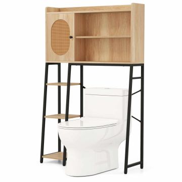 Toilet cabinet with PE rattan doors and adjustable shelf, natural