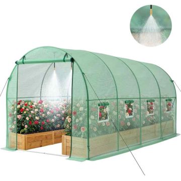 Tunnel greenhouse VEVOR, With irrigation system and 8 windows, Green, 448 × 197 × 197 cm