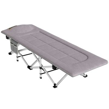 Camping bed, With integrated pillow, Grey, 185 × 37 × 65 cm