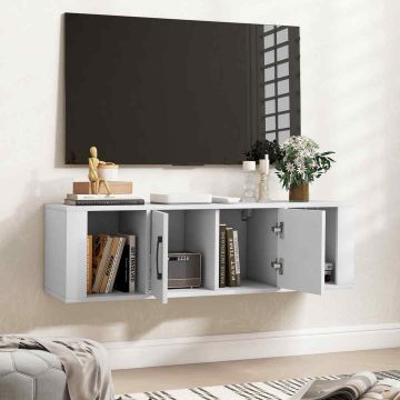TV spintelė, 2 durelės, 2 atviri skyriai, Balta, 108 × 30,5 × 33 cm
