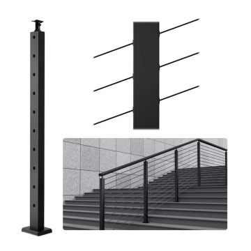 Trosinio turėklo stulpas, SUS304 nerūdijančio plieno, 36"x1"x2", kampinės skylės, 10 skylių