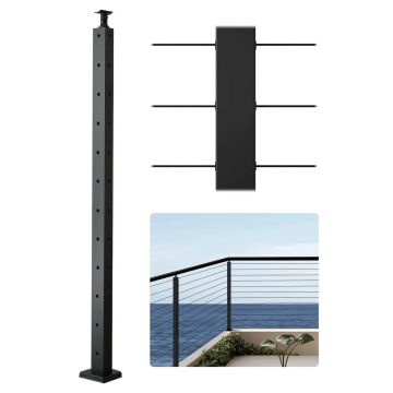 Trosinio turėklo stulpas, nerūdijantis plienas, juodas, 42x1x2 colių, kampinis, su L formos laikikliu