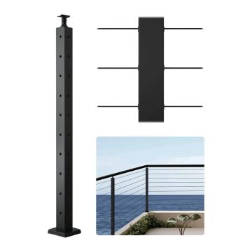 Kampinis trosinis nerūdijančio plieno turėklų stulpas, 914x51 mm, juodas