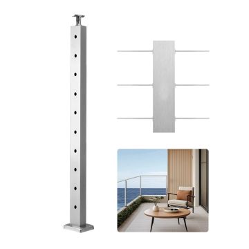 Nerūdijančio plieno trosinių turėklų stulpas, 36x1x2 colių, sidabro