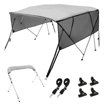 Bimini stogo valties uždangalas 4 lankai, 600D poliesteris, šviesiai pilkas, 8' x 54" x 79"-84"