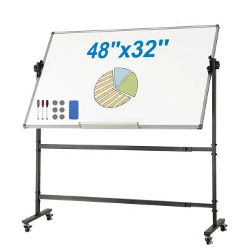 Dvipusė mobilioji baltoji lenta, 48x32", reguliuojama, su ratukais