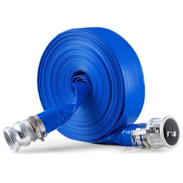 Atbulinio plovimo PVC žarna 51 mm x 30,5 m, mėlyna, su camlock aliuminio jungtimis