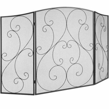 Каминная решетка, 3 панели, железо, 122x76,7 см, защита от искр.