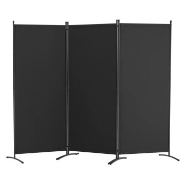 Kambario pertvara, 3 panelių, juoda audinio širma