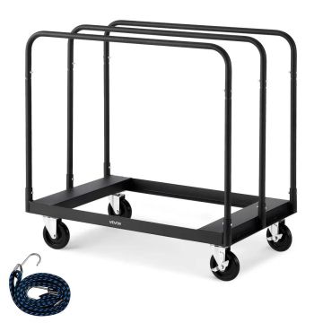 Plieninis gipso kartono vežimėlis 816 kg, juodas, su tvirtinimo diržu ir ratukais