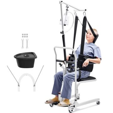 Elektrinis pacientų perkėlimo krėslas su reguliuojamu aukščiu ir diržu, 100 kg