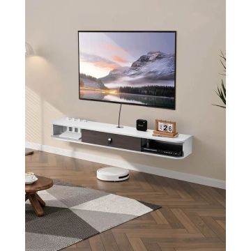 Plaukiojantis televizoriaus staliukas 55", balta, medžio drožlių plokštė