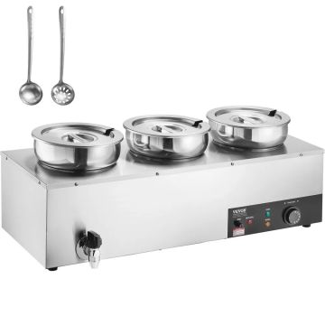 Elektrinis sriubos šildytuvas, 3 x 7,4 L nerūdijančio plieno puodai, 1200 W, reguliuojama temperatūra, restoranams