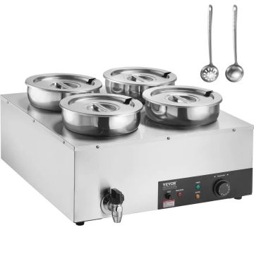 Elektrinis sriubos šildytuvas, 4 x 7,4 L nerūdijančio plieno puodai, 1500 W, reguliuojama temperatūra