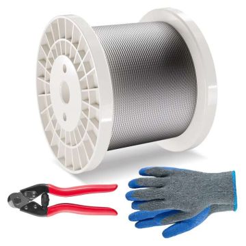 Vielinių lynų rinkinys 1/8", 316 nerūdijantis plienas, 600 pėdų, su pjaustytuvu ir pirštinėmis