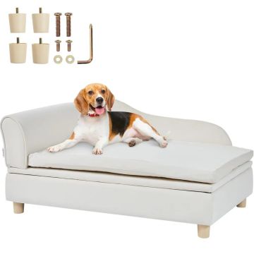 Naminių gyvūnėlių minkšta aksominė sofa lova, balta, 110 cm