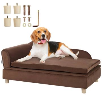 Naminių gyvūnėlių aksominė sofa, tamsiai ruda, dideliems šunims ir katėms