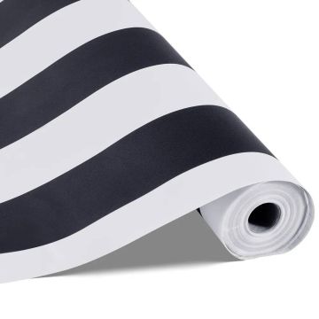 Lipnūs geometriniai sienų tapetai, 45 cm x 15 m, juoda balta