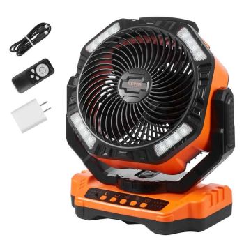 Nešiojamas įkraunamas ventiliatorius su LED žibintu, USB, 4 greičiai, laikmatis, 330 mm