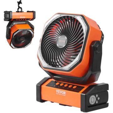 Nešiojamas įkraunamas ventiliatorius su LED žibintu, USB, 4 greičiai, laikmatis, 228,6 mm