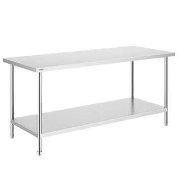 Nerūdijančio plieno paruošimo stalas, 30x72x34 colių, 3 reguliuojami lygiai