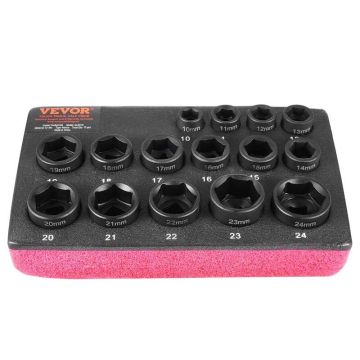3/8" smūginių galvučių rinkinys, 15 dalių, 10–24 mm, legiruotas plienas, automobilių remontui