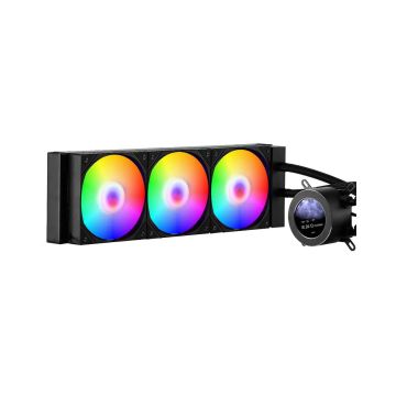 AIO CPU vandens aušintuvas, 3x120 mm PWM ventiliatoriai, juodas, 2,1" LCD, ARGB, intel 115X/1366/2011/1700/1200, AMD AM4/AM5