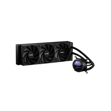 AIO skysčio CPU aušintuvas su 3 x 120 mm PWN ventiliatoriais ir 2,1" LCD ekranas, juodas, intel/amd suderinamas