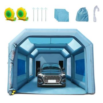 Pripučiama automobilių dažymo kabina, 8,5x4,8x3,3 m, su filtru ir pūstuvais