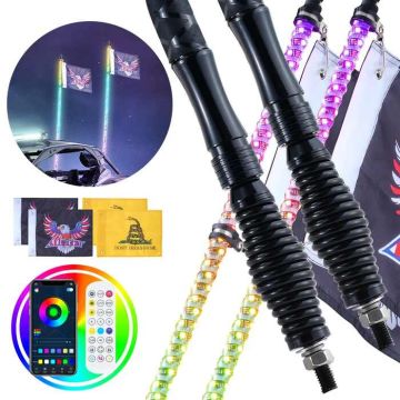 LED RGB švyturėliai 1,2 m su spyruokliniu pagrindu, vandeniui atsparūs, utv/atv/motociklams